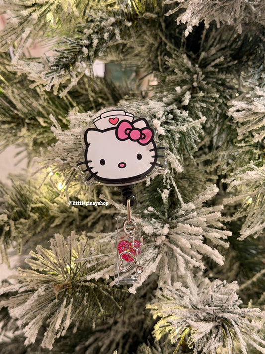 Cute Nurse Kitty ID Badge Reel ( Alligator Clip )