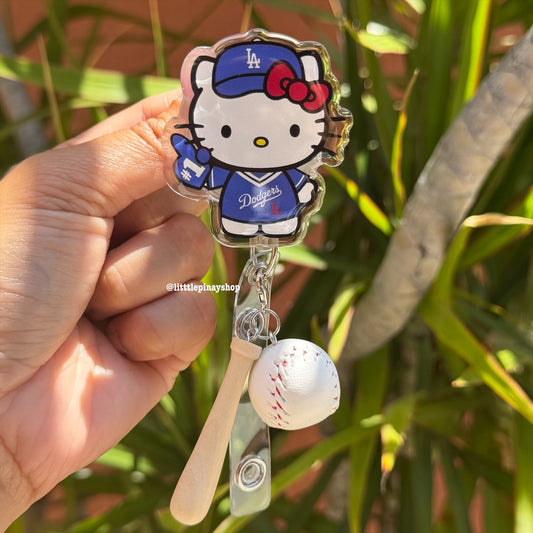 Hello Kitty LA Dodgers Baseball ID Badge Reel ( Alligator Clip )