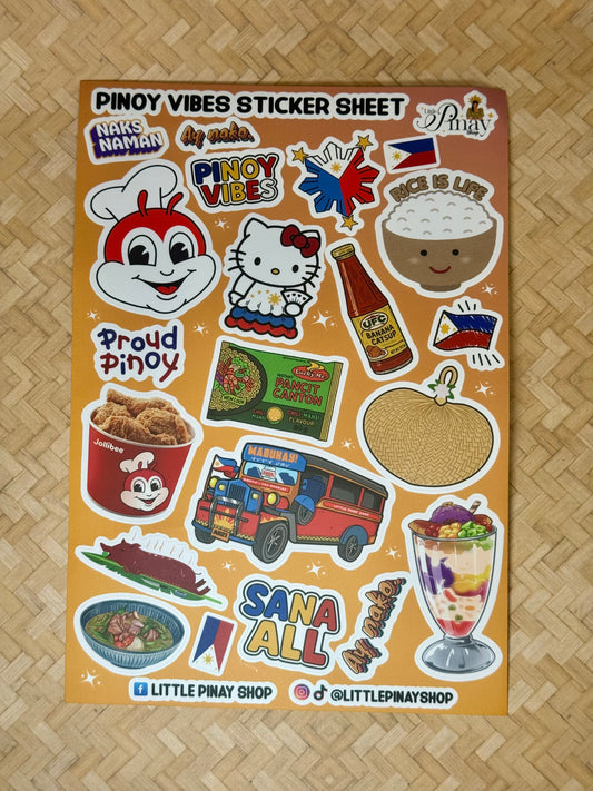 🇵🇭 Pinoy Vibes – Waterproof Vinyl PVC Sticker Sheet (5.2” × 7.5”) | Little Pinay Shop