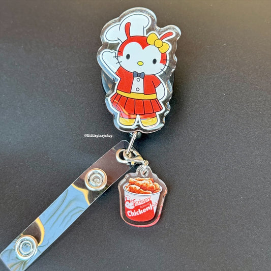 HK Jollibee ID Badge Reel w/ Chicken joy Dangling Charm ( Alligator Clip )