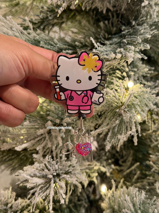 Pink Kawaii ID Badge Reel ( Alligator Clip )