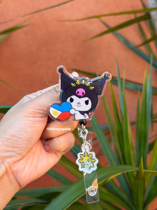 Kuromi Heart Flag ID Badge Reel ( Alligator Clip )