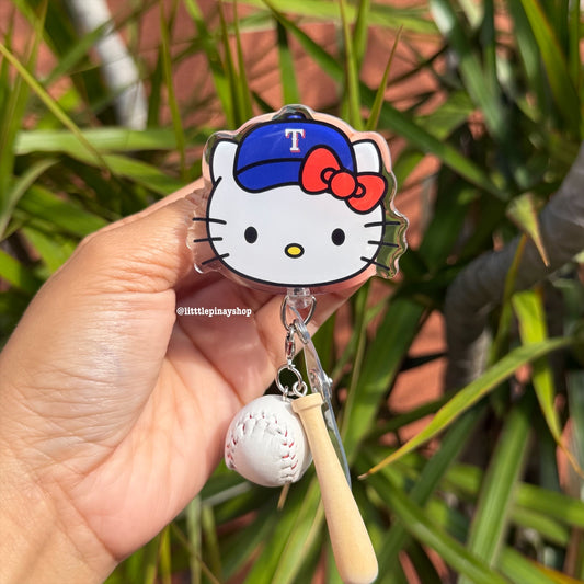 Hello Kitty Texas Rangers Baseball ID Badge Reel ( Alligator Clip )