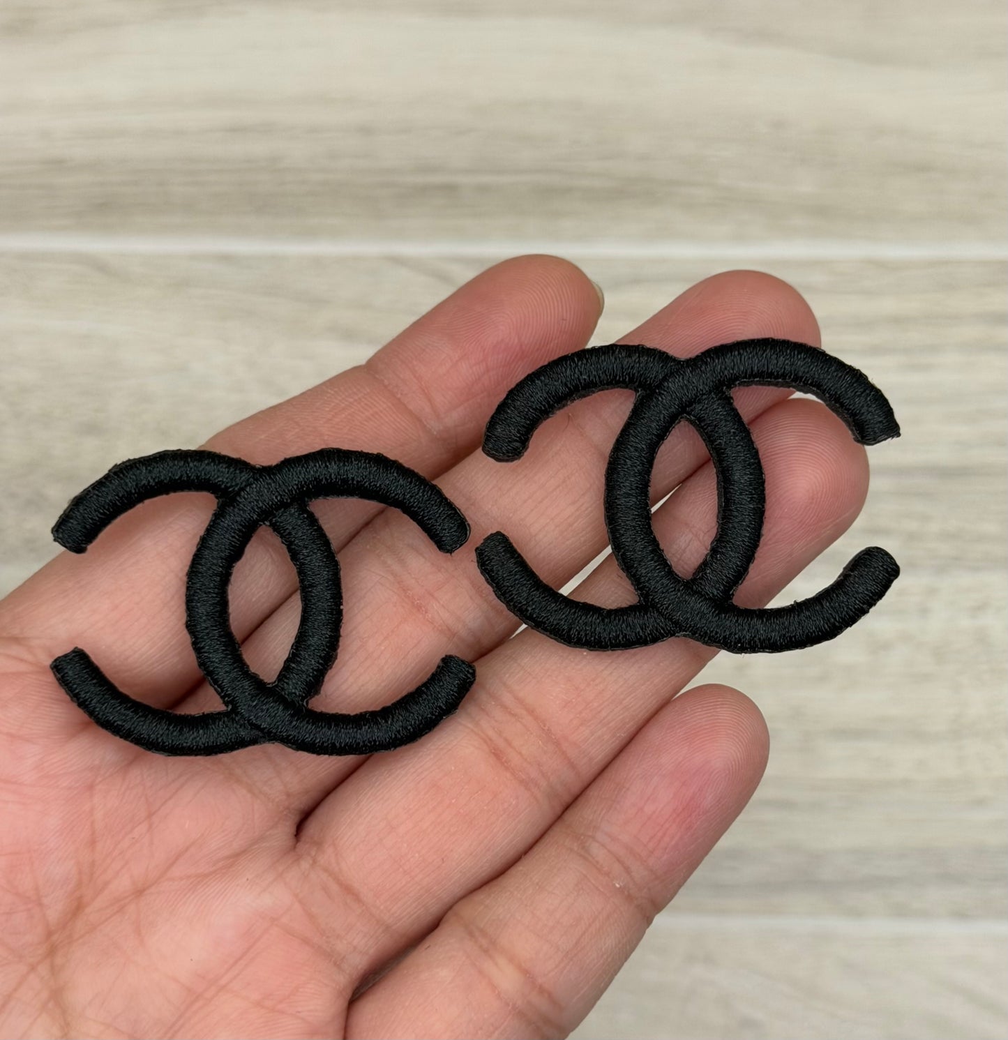 Mini Black Double C Logo Iron-On Patch (Set of 2)