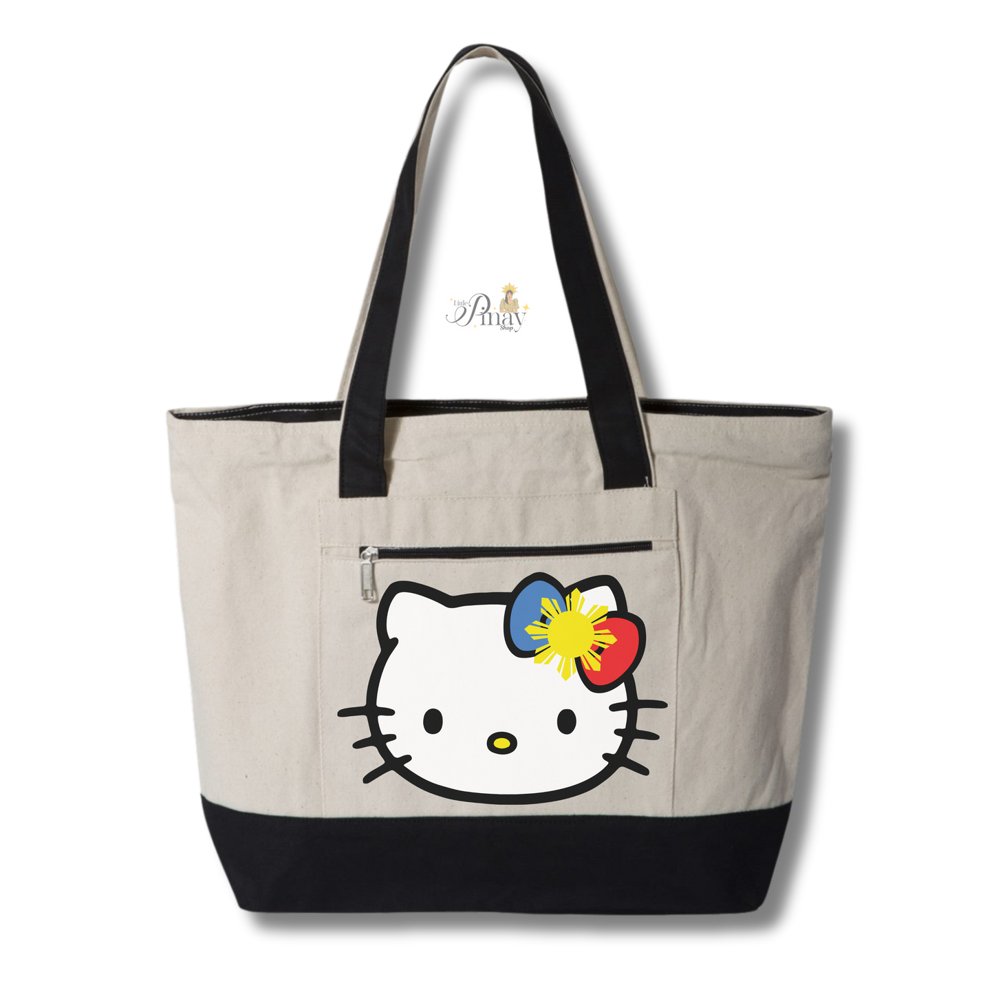 Pinay Kawaiii Kitty Face Zipped Canvas Tote Bag