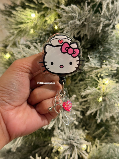 Cute Nurse Kitty ID Badge Reel ( Alligator Clip )