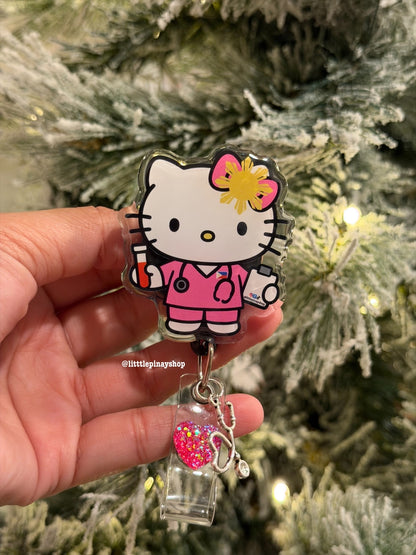 Pink Kawaii ID Badge Reel ( Alligator Clip )