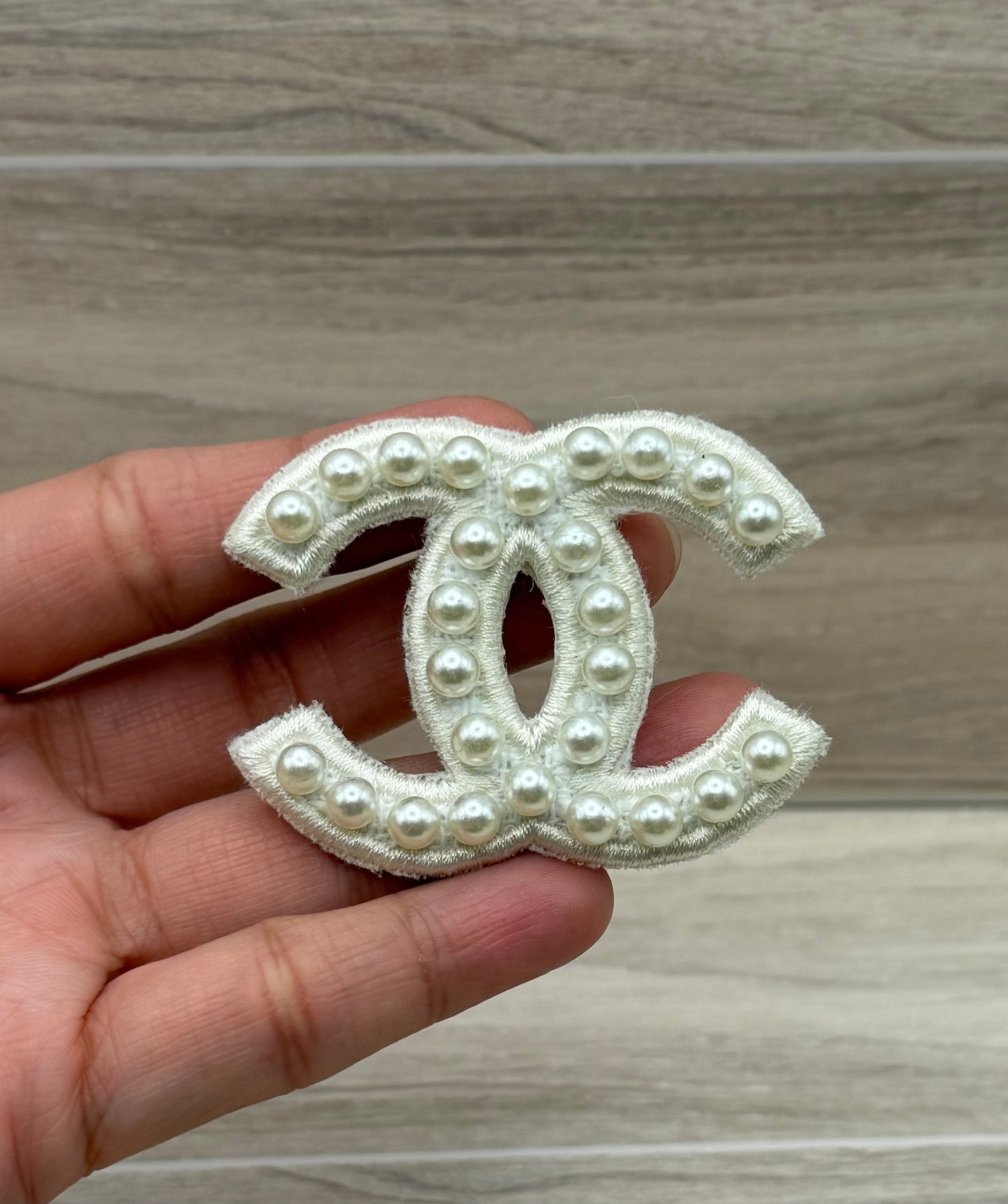 Pearl CC Style Adhesive Patch – Luxury Inspired Embroidered Appliqué