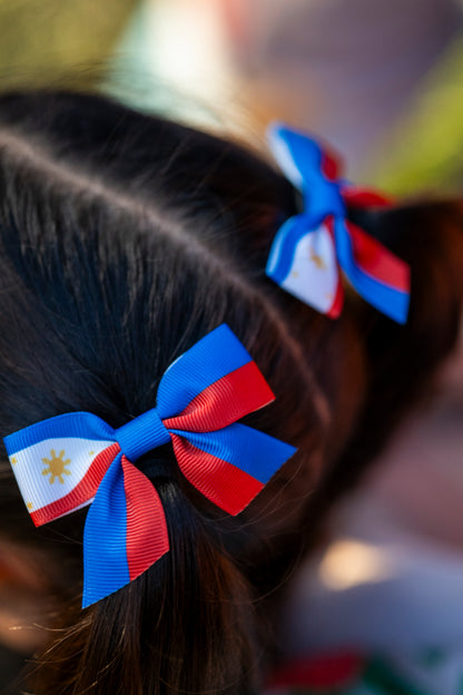 Filipina Pride Hair Clip Bows (Set of 2) | Filipino Flag Bows for Kids & Youth