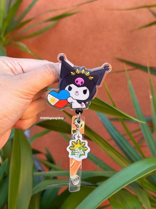 Kuromi Heart Flag ID Badge Reel ( Alligator Clip )