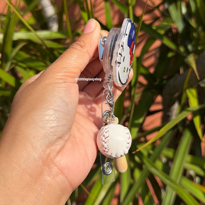 Hello Kitty Texas Rangers Baseball ID Badge Reel ( Alligator Clip )
