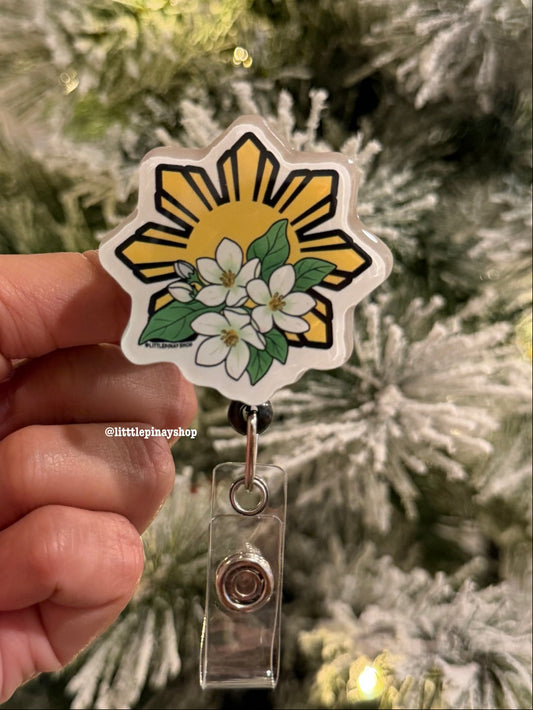 Sun Sampaguita ID Badge Reel ( Alligator Clip )