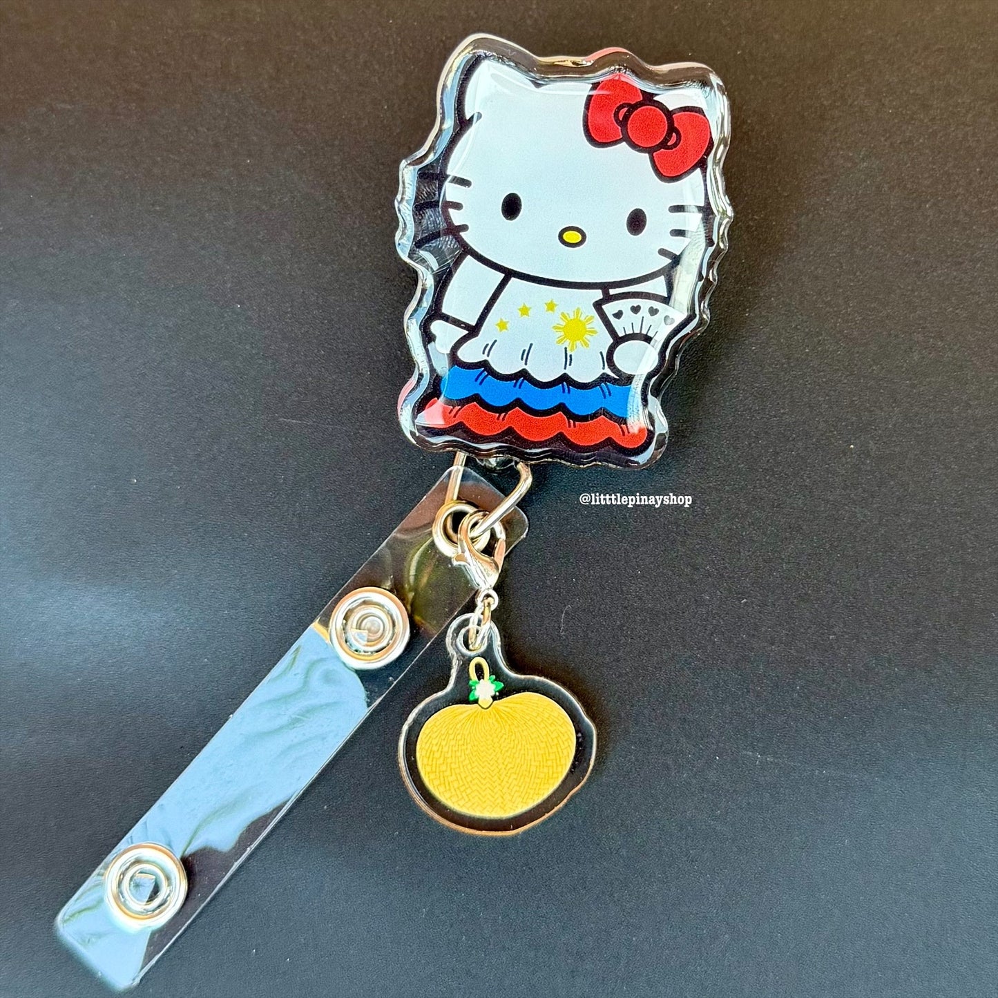 Kitty Pamaypay ID Badge Reel w/ Pamaypay Dangling Charm ( Alligator Clip )