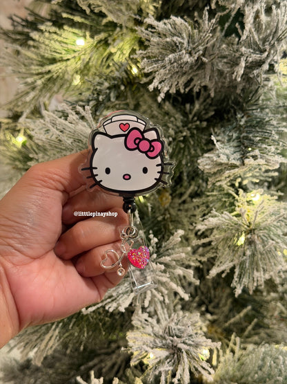 Cute Nurse Kitty ID Badge Reel ( Alligator Clip )