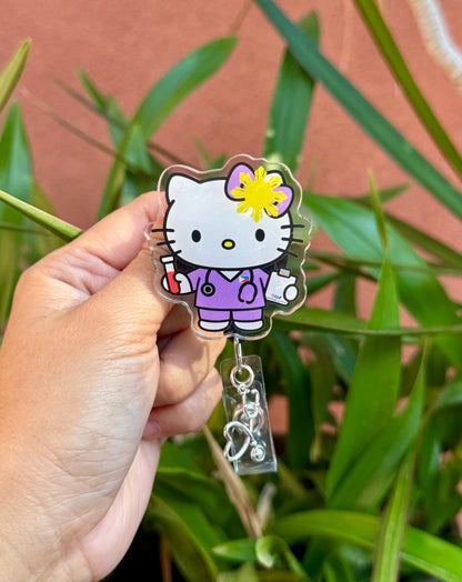 Purple Kawaii ID Badge Reel for Nurses & Healthcare Worker ( Alligator Clip )
