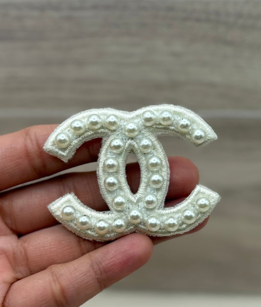 Pearl CC Style Adhesive Patch – Luxury Inspired Embroidered Appliqué