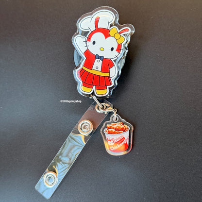 HK Jollibee ID Badge Reel w/ Chicken joy Dangling Charm ( Alligator Clip )