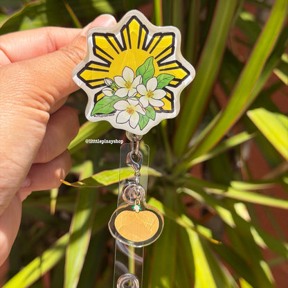Sun Sampaguita Retractable ID Badge Reel w Pamaypay Charm ( Alligator Clip )