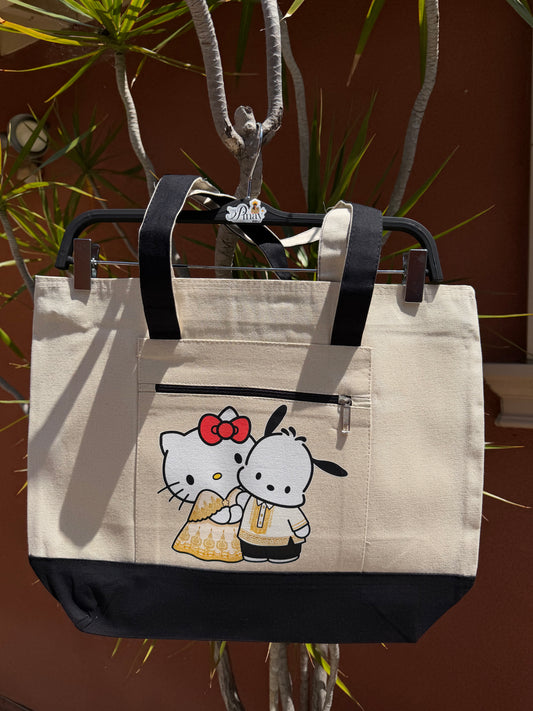 Kitty and Pochacco in Filipino Traditional Outfit Zippered Tote Bag