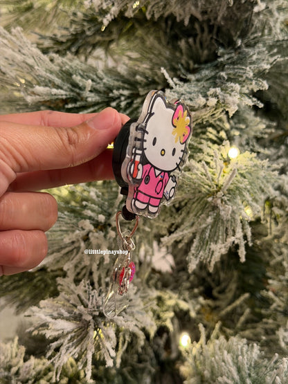 Pink Kawaii ID Badge Reel ( Alligator Clip )