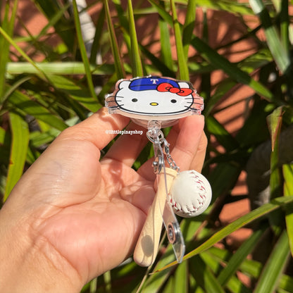 Hello Kitty Texas Rangers Baseball ID Badge Reel ( Alligator Clip )