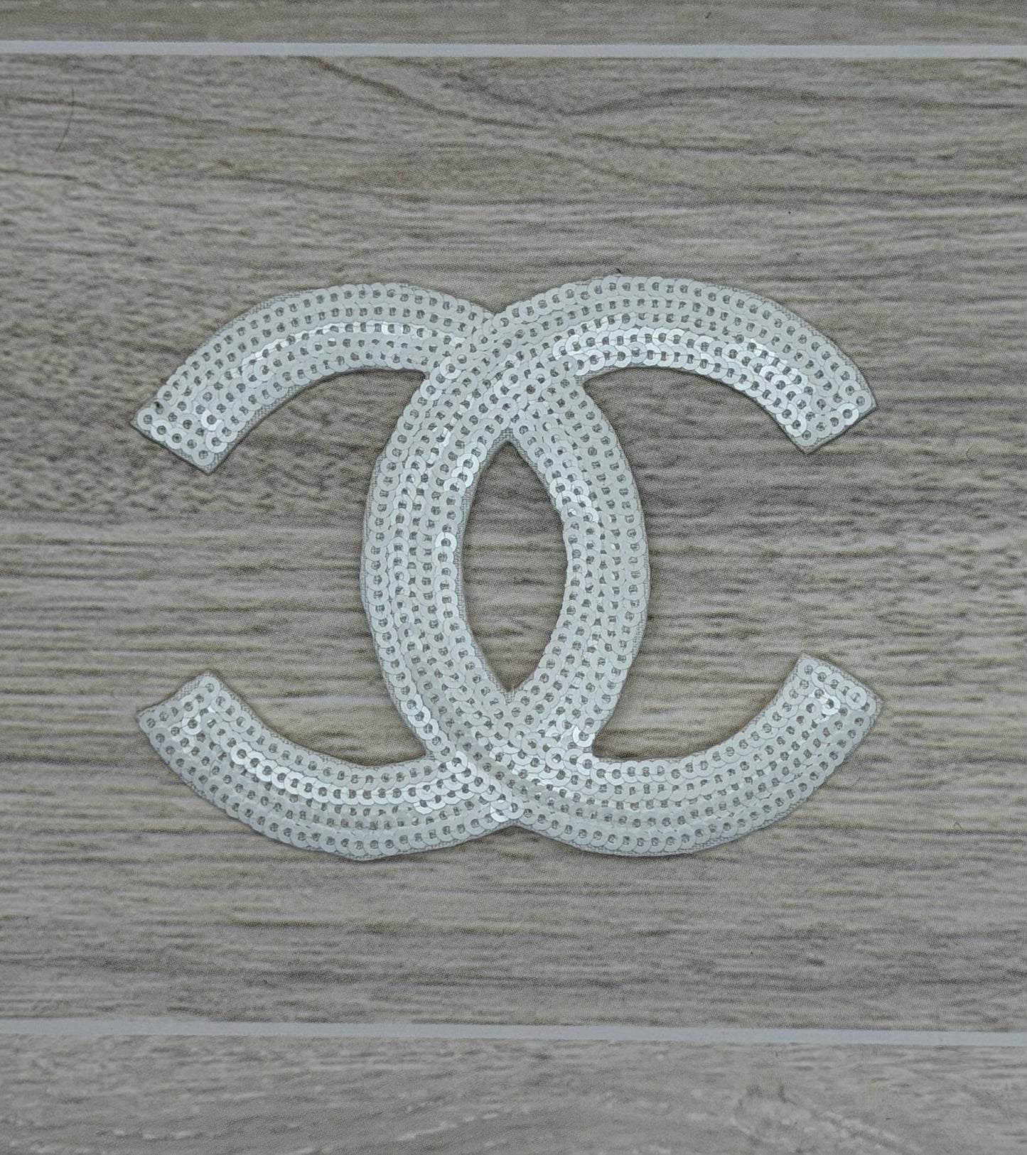 White Thin Sequin Double C Iron-On Patch