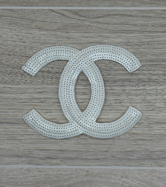 White Thin Sequin Double C Iron-On Patch