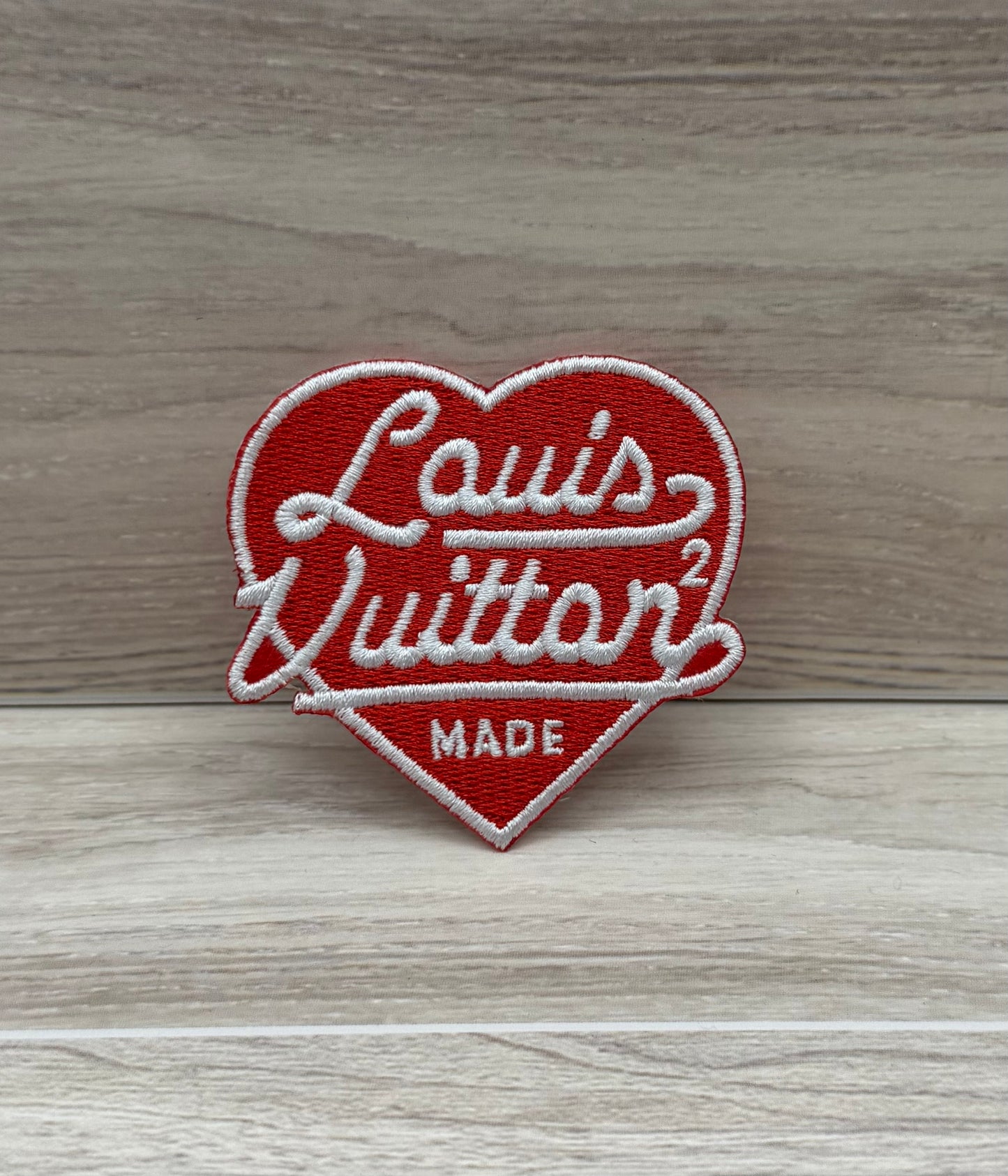 Red Heart “LV” Iron-On Patch – 2.5” x 2.2”