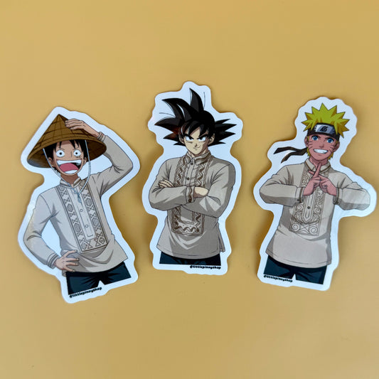 Anime x Filipino Barong Stickers 🇵🇭 | Waterproof UV Laminated Vinyl | 3” Cute Filipino Anime Designs