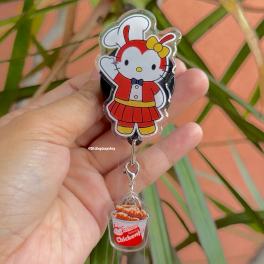 HK Jollibee ID Badge Reel w/ Chicken joy Dangling Charm ( Alligator Clip )