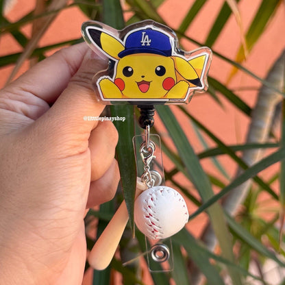 Pikachu LA Dodgers Baseball ID Badge Reel ( Alligator Clip )