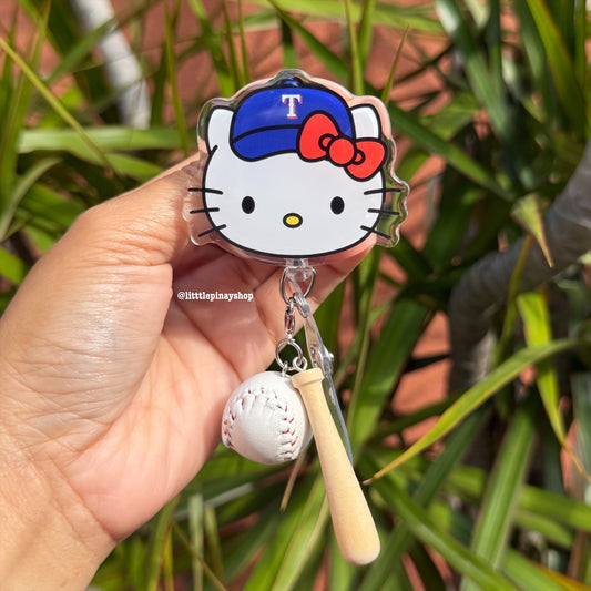 Hello Kitty Texas Rangers Baseball ID Badge Reel ( Alligator Clip )