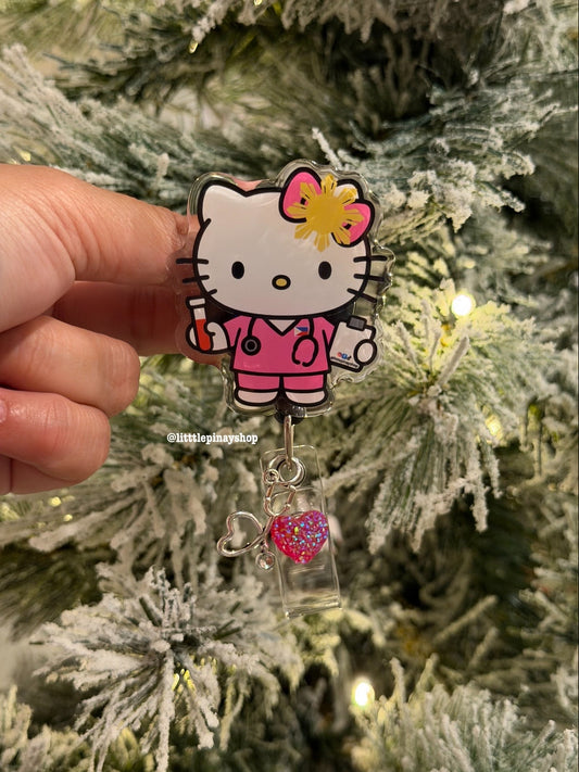 Pink Kawaii ID Badge Reel ( Alligator Clip )