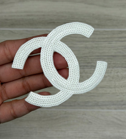 White Thin Sequin Double C Iron-On Patch