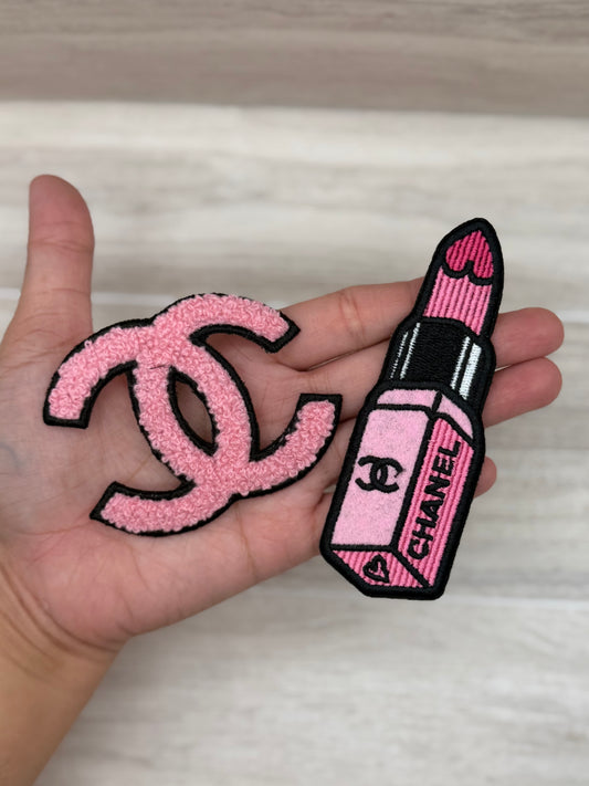Pink Fashion Icon Iron-On Patch | Embroidered Logo & Lipstick Appliqué Set