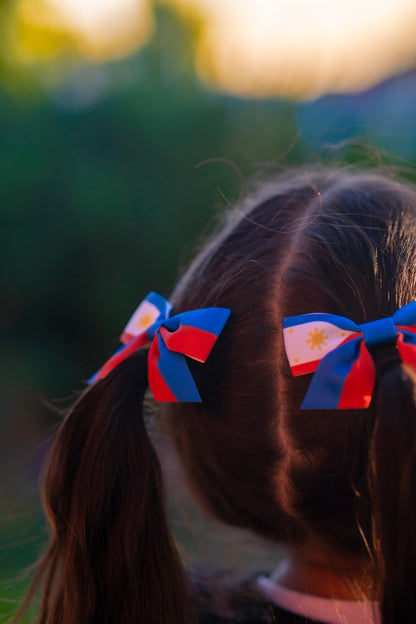 Filipina Pride Hair Clip Bows (Set of 2) | Filipino Flag Bows for Kids & Youth