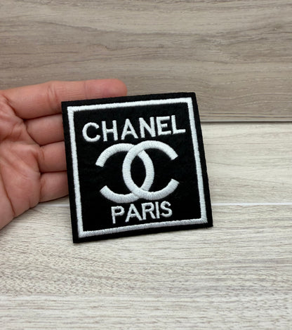 CC Paris Inspired Logo Iron On Patch | Embroidered Square Applique