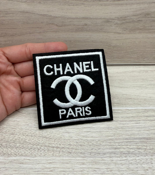 CC Paris Inspired Logo Iron On Patch | Embroidered Square Applique