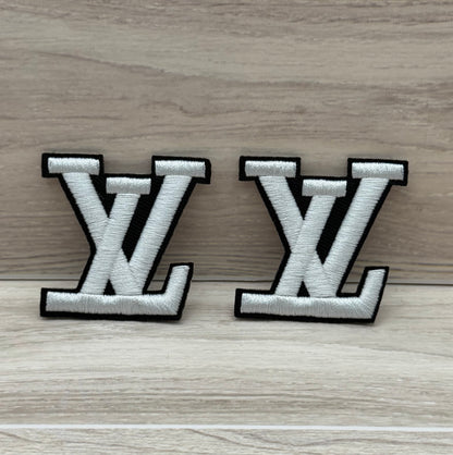 White Small LV Patch Set – Embroidered Iron-On Monogram (2pcs)