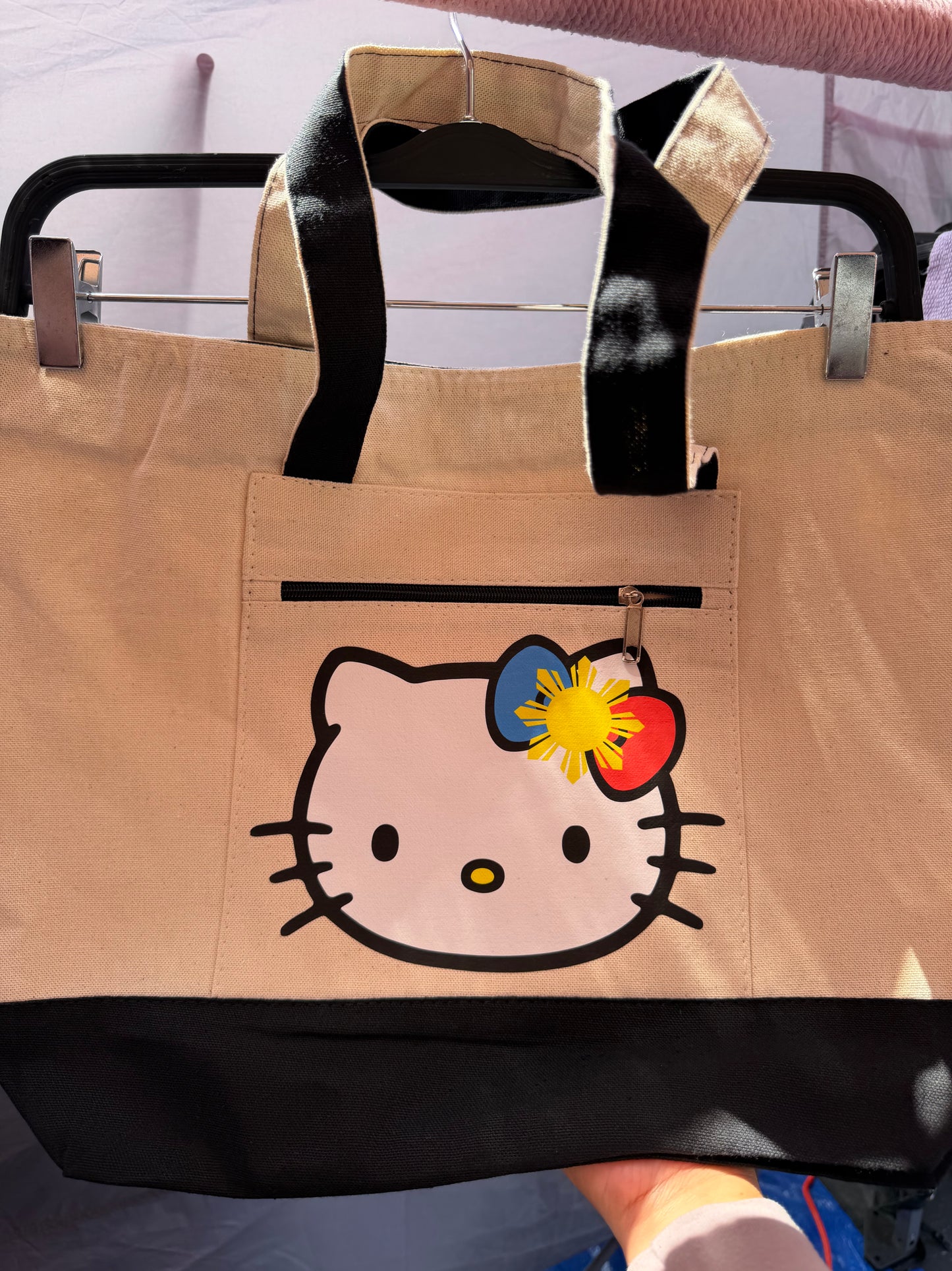 Filipina Kitty Face Zipped Canvas Tote Bag