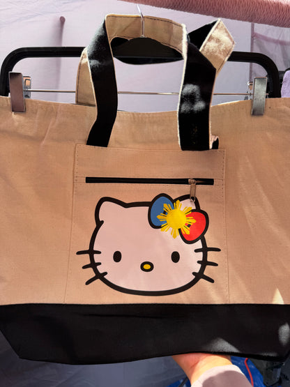 Filipina Kitty Face Zipped Canvas Tote Bag