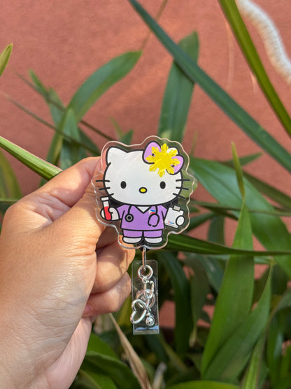 Purple Kawaii ID Badge Reel for Nurses & Healthcare Worker ( Alligator Clip )