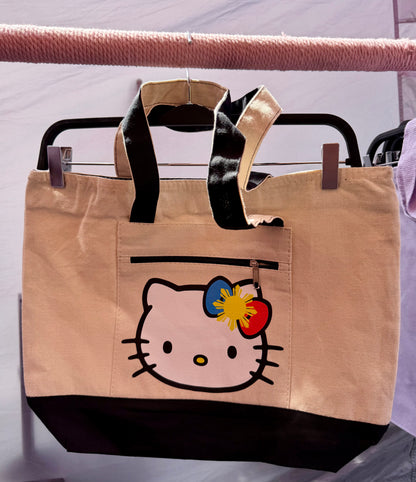 Filipina Kitty Face Zipped Canvas Tote Bag