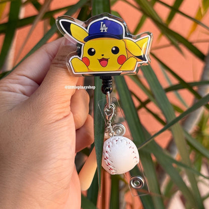 Pikachu LA Dodgers Baseball ID Badge Reel ( Alligator Clip )