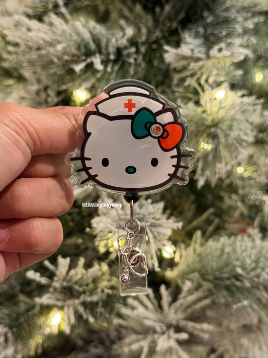 Cute Latina Nurse Kitty ID Badge Reel ( Alligator Clip )
