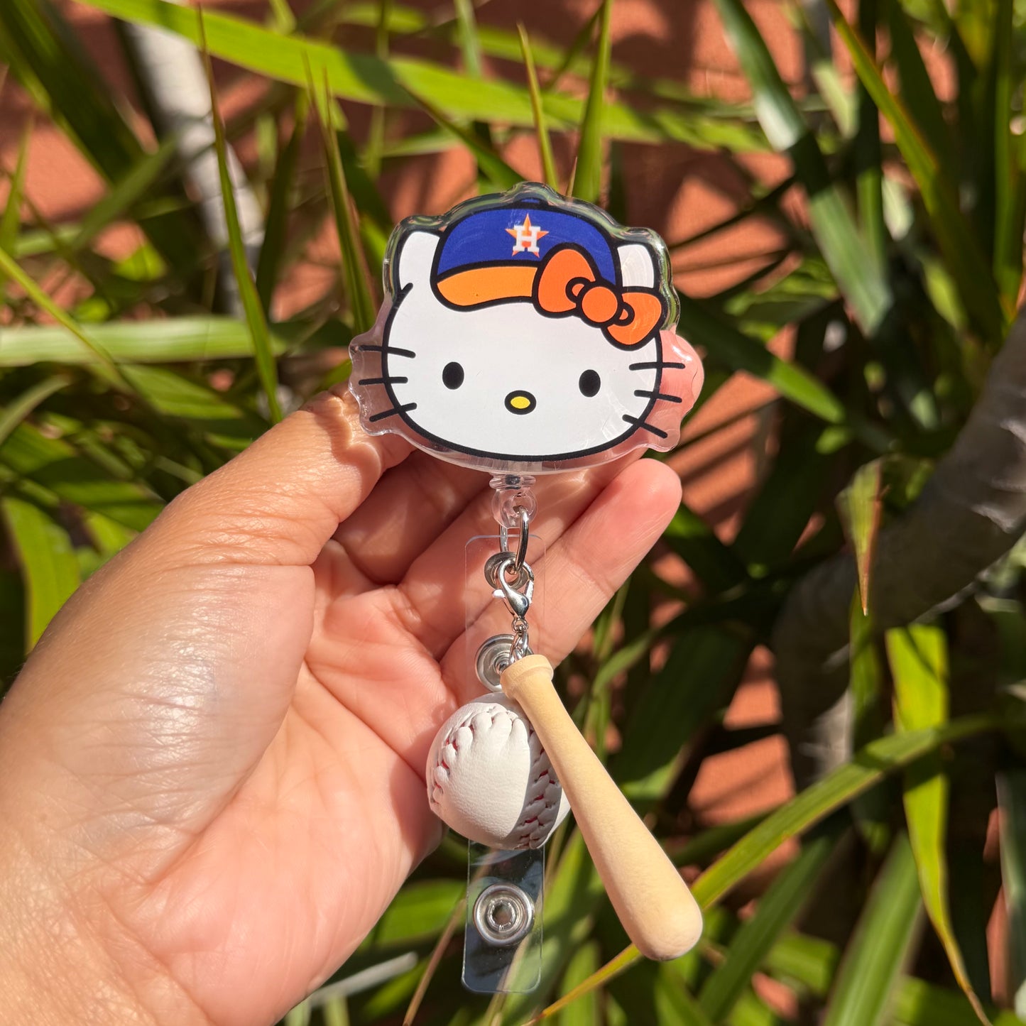 Hello Kitty Houston Astros Baseball ID Badge Reel ( Alligator Clip )