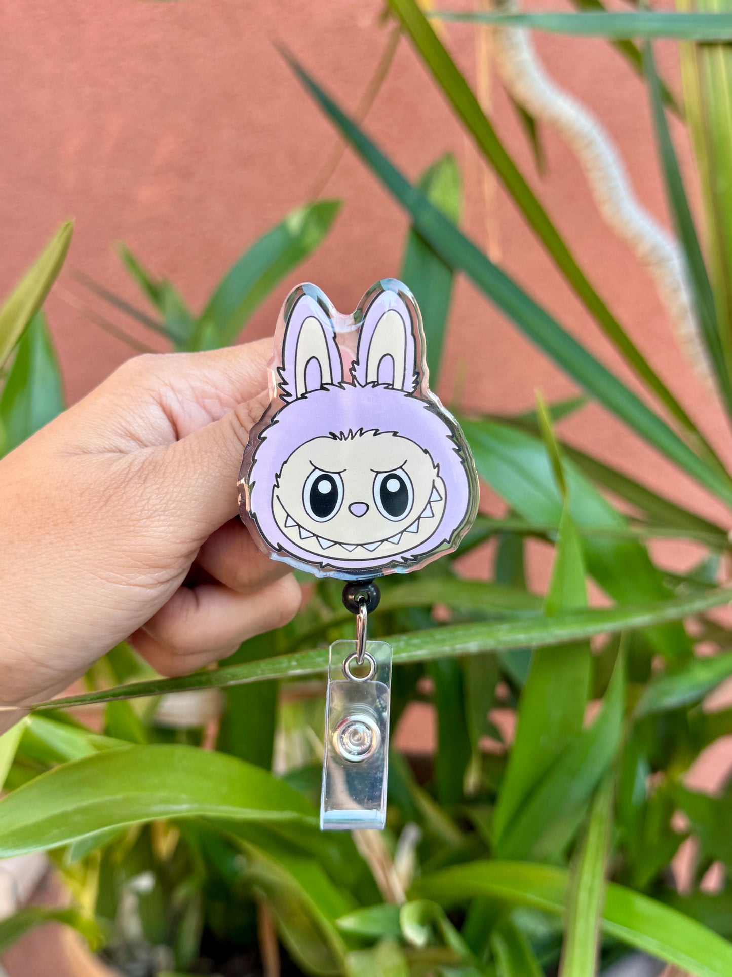 Purple Labubu ID Badge Reel ( Alligator Clip )