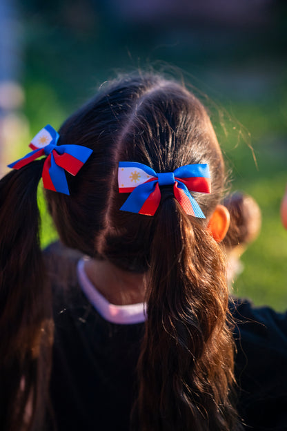 Filipina Pride Hair Clip Bows (Set of 2) | Filipino Flag Bows for Kids & Youth