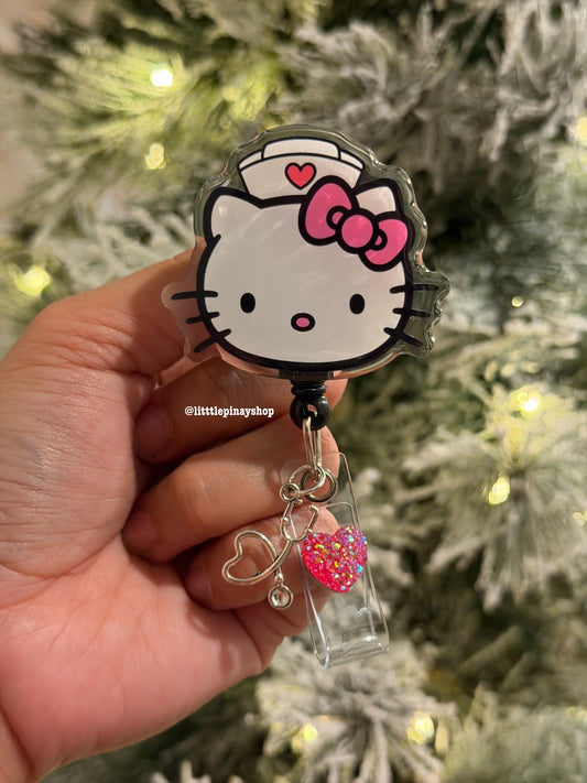 Cute Nurse Kitty ID Badge Reel ( Alligator Clip )