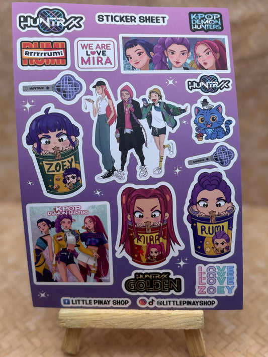 ✨ Kpop Demon Hunters – Waterproof Vinyl PVC Sticker Sheets (5.2” W × 7.5” H)